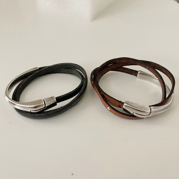 Leather Bracelets Asymmetrical Half Circle 3 mm Leather Wrap Magnetic Closure - Picture 6 of 11